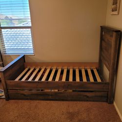 Twin Size Bed Frame With Large Sliding Storage Drawer 