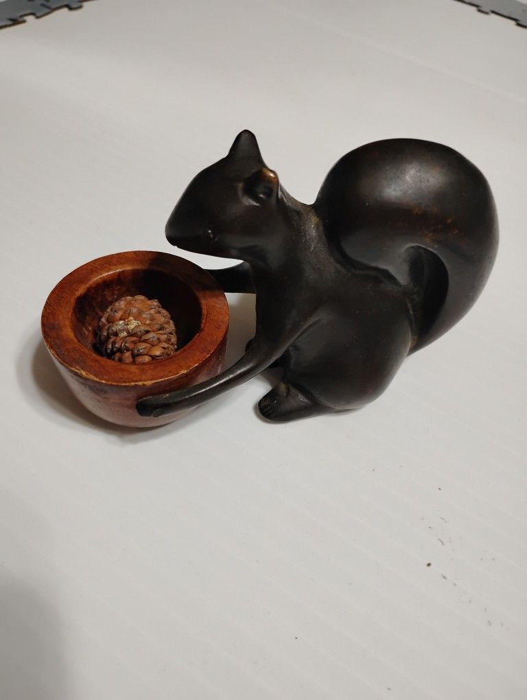 Bronze & Wood Squirrel Figurine