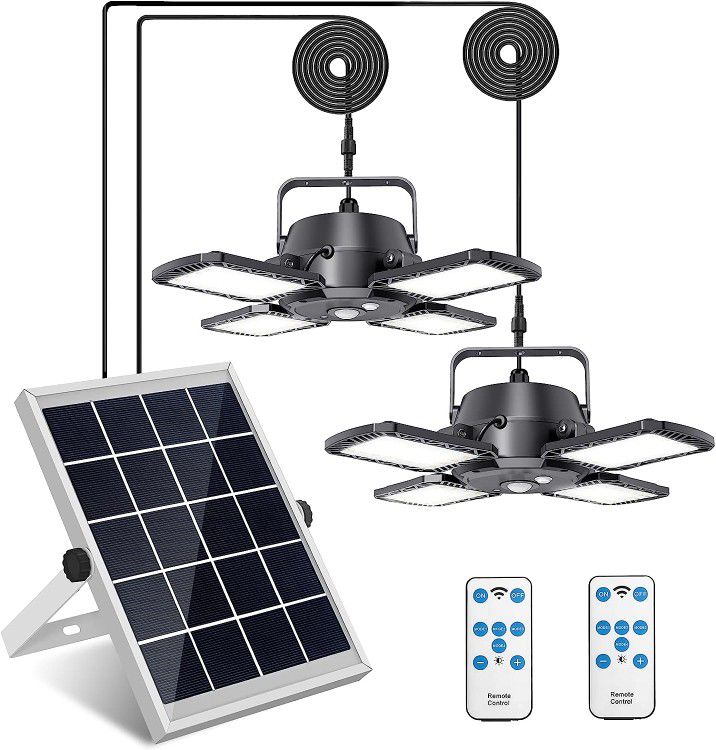 New Solar Pendant Lights, Adjustable Solar Panel With Dual Lamps