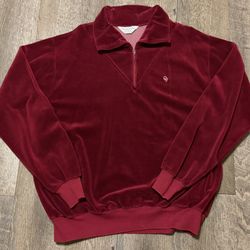 Vintage Christian Dior Monsieur Burgundy Velour Quarter Zip Sweater size XL