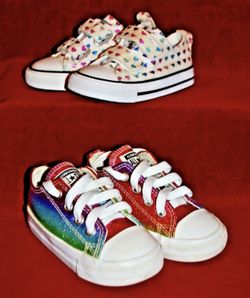 Converse All Star Sneakers Infant Sizes 5 & 6 Rainbow Stars Glitter Hook & Loop