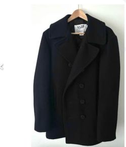 Schott NYC 740N US Pea Jacket Melton Wool Coat Size 38 Navy Black Made In USA