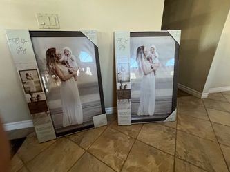 NEW - $35/each: (2) 24” x 36” photo frame (dark brown wood w/glass)