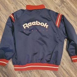 Vintage White Label REEBOK Classic Embroidered Logo Button Up Jacket Adult Size XXL - Red - Dark Blue