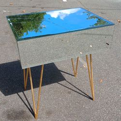 Mirrored Nightstand on Hairpin Legs (PROJECT-Top Glass is Broken, AS/IS) 27"Hx24"Wx18"D *30.00 Firm* Furniture Home Decor 