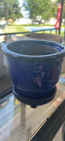 Blue Ceramic 5” Planter with Saucer