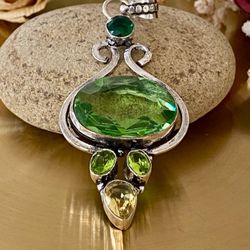Peridot And Citrine 925 Sterling Silver Overlay Hand Crafted Pendant