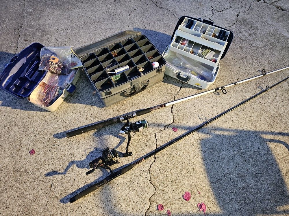 2 Fishing Poles, 3 Tackle Boxes And Lots Of Bait