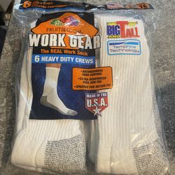 Men's Fruit Of The Loom 6 Pack Work Gear Boot Crew Socks Black Size 12-16, B & T