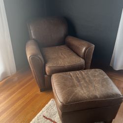 Leather Arm Chair And Ottoman 