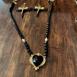 Dragon  Ear Rings And Heart Neclace. 