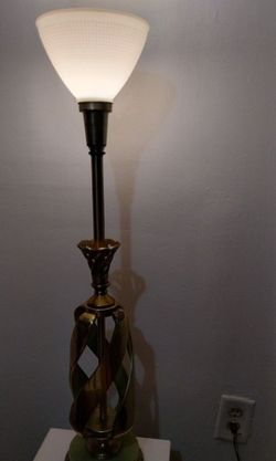 1960's ITALIAN BRASS - MILK GLASS SHADE TABLE LAMP 34"