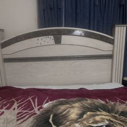 Queen Size Bed And Dresser Without Mattress. And Small Table With Drawers 
