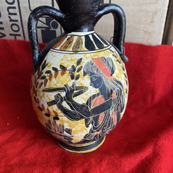 8 Inch Handmade Hand Painted Hand Etched Greek Ceramic Vase Imported From Greece