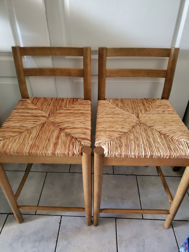 2 Pack Counter Stools With Wooden Seagrass Seat 