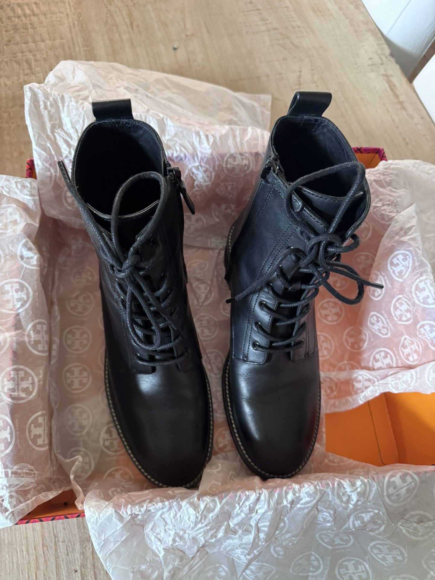 Tory Burch Boots Size 8- Miller 50 MM Lug Sole Bootie- Vachetta Calf