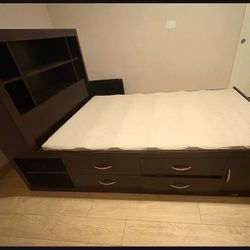 Solid Wood-full Bed Frame With Integrated Storage & Drawers 