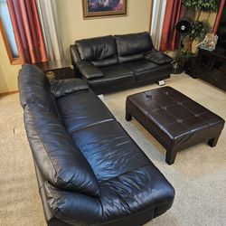 Leather Couch Set With Ottoman 