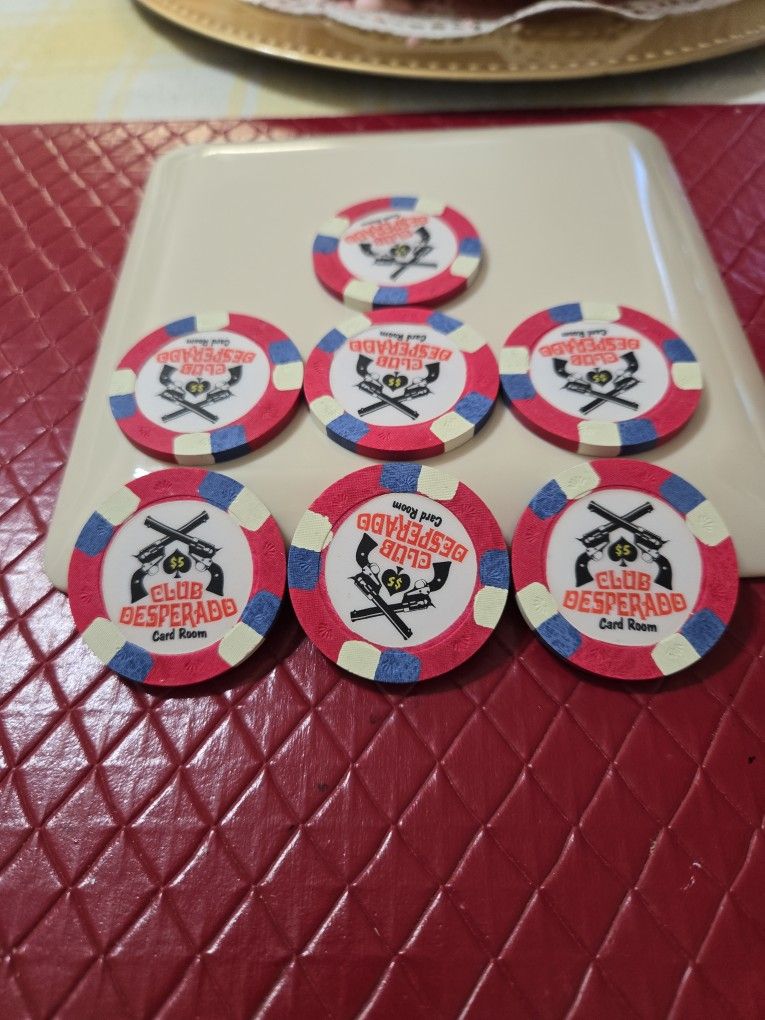 7 Card Room Poker Chips Club Desperado  From The  Stste Of Texas