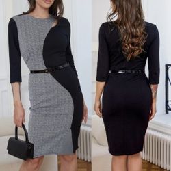 HOMEYEE colorblock crew neck formal business dress Size 8/L