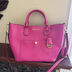 Michael Kors Pink Saffiano Leather Satchel / Crossbody Bag