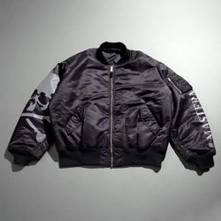 New MASTERMIND WORLD x ALPHA INDUSTRIES MA-1 Bomber Jacket Size Large MW23C11-BL200 Black 
