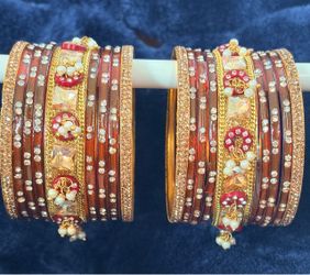 Red & gold  bangles with pearls and crystals #bangles #jewelry