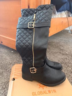 Globalwin Black Quilted Knee-High Riding Boots