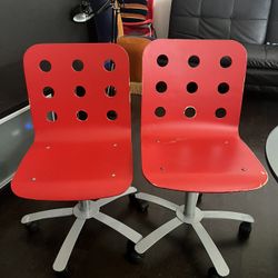 2 Red Wood Rolling Office Chairs