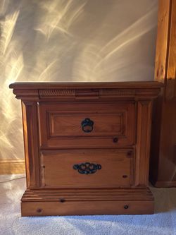 Wooden dresser with mirror and 2 night stands