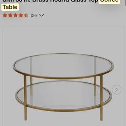 Meyer&Cross Sivil 36 in. Brass Round Glass Top Coffee Table