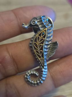 Seahorse Brooch Pin Silver Tone Filigree