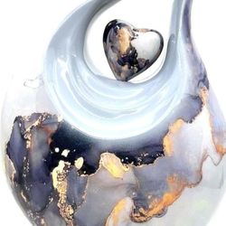Grey Multicolor Tear Drop Urn for Ash - Heart Urns for Human Ashes Adult -Cremation Urns for Adult Ashes -Decorative Urns - 10 Inches high and 2.5 lit