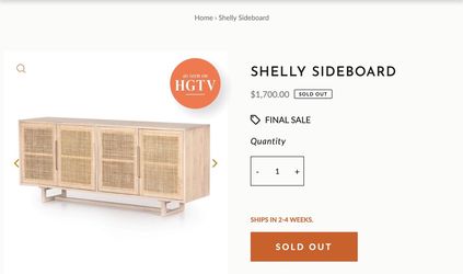Jasmine Roth Shelly Sideboard / Cane Credenza – 72" – Solid Mango Wood