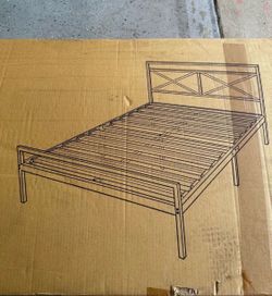 New Presidio EH steel platform bed frame. This queen-sized frame is constructed from steel and includes a headboard and footboard.  Estimated (WxDxH):