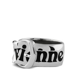 Vivienne Westwood Belt Ring in silver with black enamel detailing.