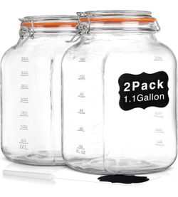 2 Pack Super Wide Mouth Airtight Glass Storage Jars w Lids, 1.1 Gallon Glass Container, Leak Proof