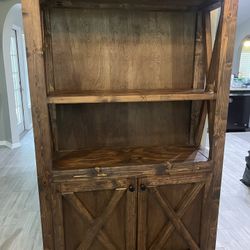 Rustic Solid Wood Bookshelf / Cabinet with Barn Doors – Farmhouse Style