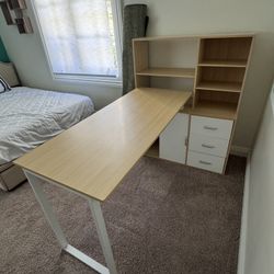 White And Oak Color L Shape Desk 