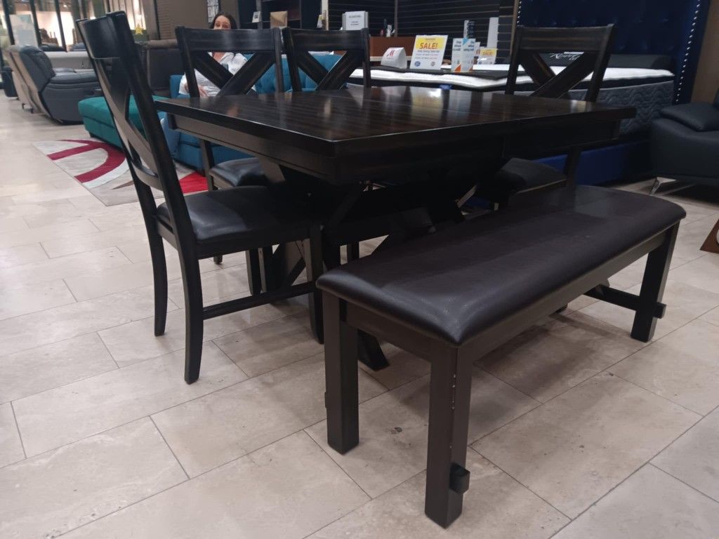 *Fantastic Value!!!*---Bold Kelly Dining Table Sets W/4 Chairs And Bench---Delivery And Financing Available🫡