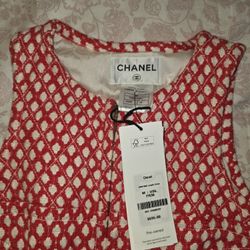 Chanel Red And White Tweed Dress 100%