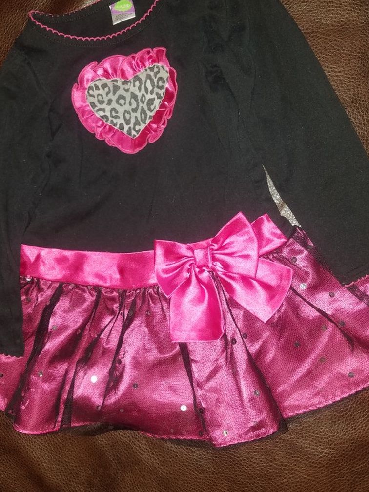 DOLLIE & ME Girls 5 Dress Black Pink Grey Silver Heart Ruffles Animal Print Bow Sequins Satin Ect