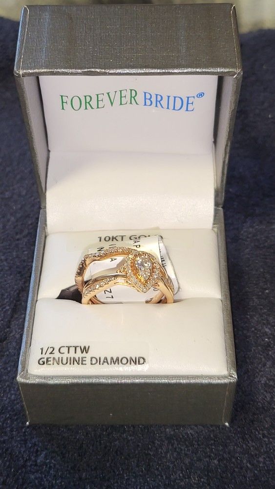 Brilliance 10K Rose Gold 1/2 CTTW Diamond Pearl Bridal Set, Women, Engagement