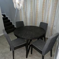 Round Kitchen  Dining  Table Farmhouse Gray and 4 Chairs 