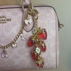 Strawberry cluster and Floral Charm keychain