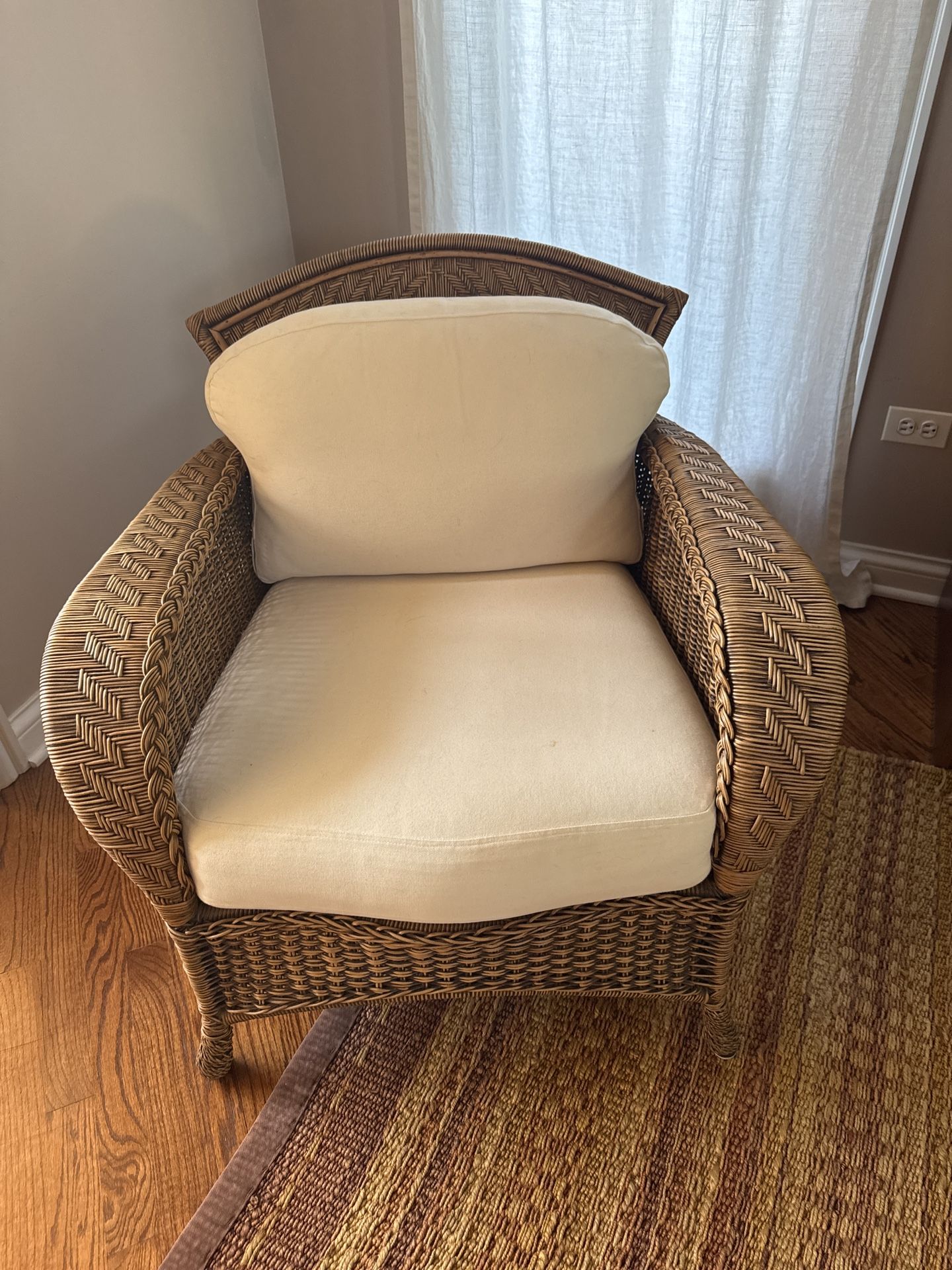 Wicker Chair with Cream Cushions