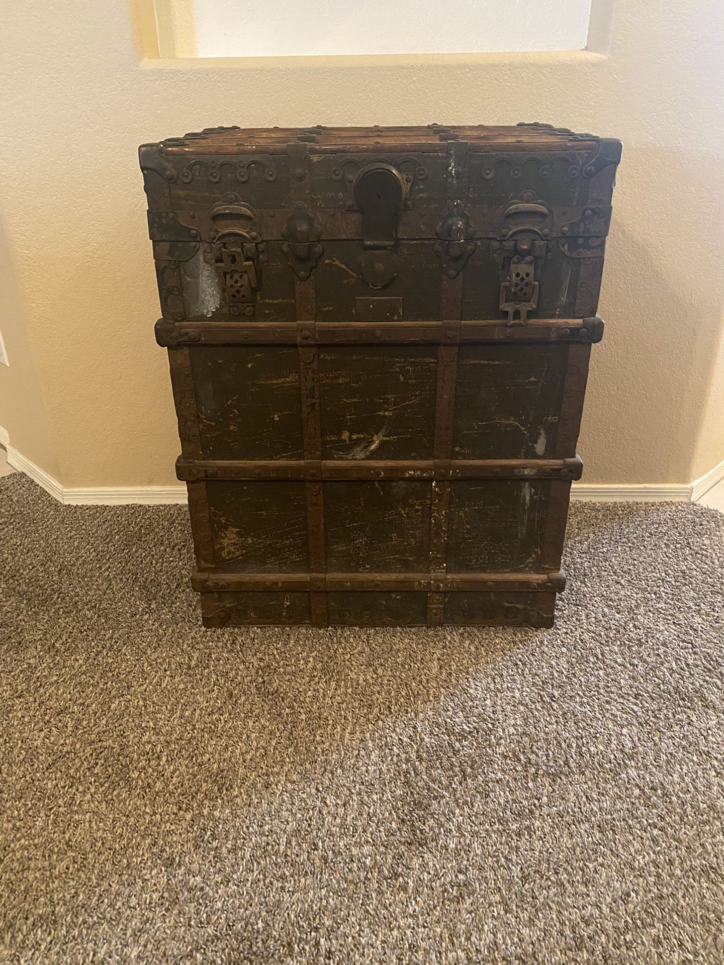 Vintage Antique Hebert Likly & Co. 1878 Tall Steamer Trunk