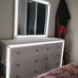 LED Lighted Mirror And Six Drawer Dresser  Or Best Offer  Available Until It Says Sold