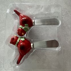 New Grasslands Road Boughs of Holly Stoneware/Metal Cardinal Birds Spreaders