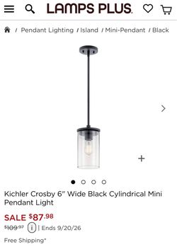 Pair (2) Kichler Crosby 6" Mini Pendant Lights – Matte Black & Clear Glass